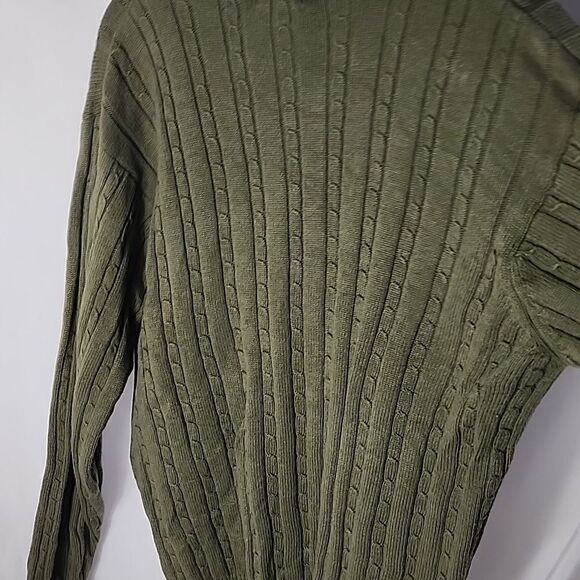 Vintage IZOD 100%Cotton Fisherman Core Cableknit Olive Green Men's Sweater L - Picture 7 of 7